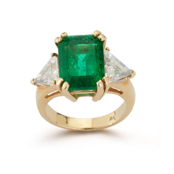 Certified Emerald and Diamond Three-Stone Ring