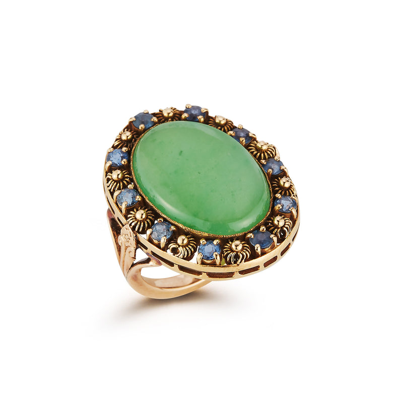 Very Rare Art Nouveau Tiffany & Co  Cabochon Jade & Sapphire Ring
