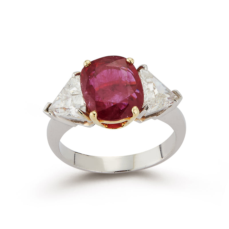 Certified Ruby and Diamond Three-Stone Ring