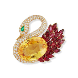 Magnificent Natural Yellow Sapphire Swan Brooch by Bvlgari
