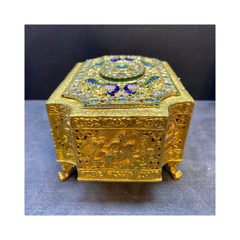 Large Size Gem Set and Enamel Indian Gold Box