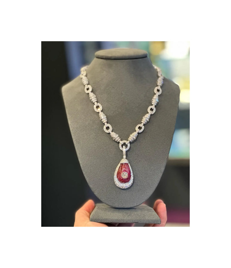 Cabochon Ruby Diamond Necklace