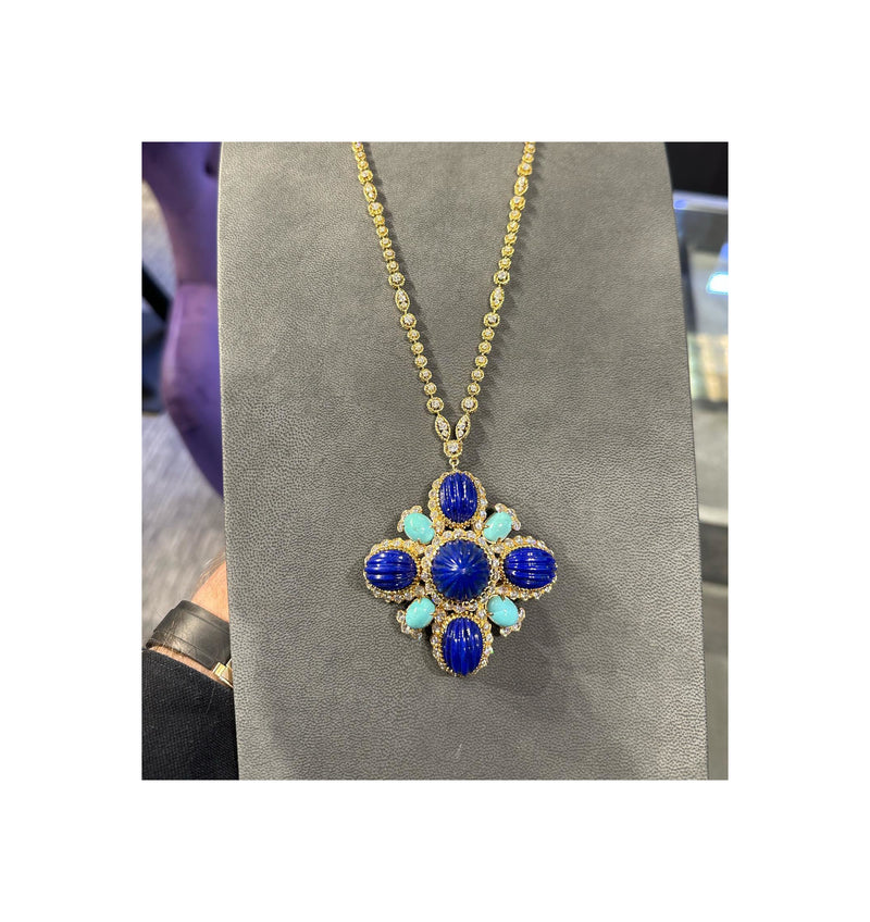 Bloom Small Flower Halo Blue Sapphire Necklace in White Gold – AS29