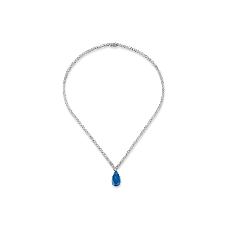 Certified Natural Pear Shape Sapphire and Diamond Necklace