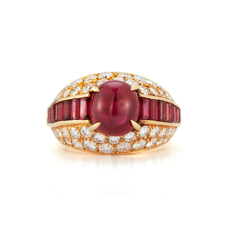 Van Cleef and Arpels Cabochon Ruby and Diamond Men's Ring