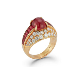 Van Cleef and Arpels Cabochon Ruby and Diamond Men's Ring