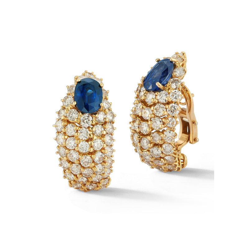 AGL Certified Oval Cut Sapphire & Diamond Gold Earrings