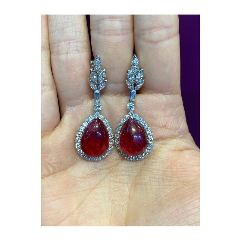 Cabochon Spinel and Diamond Earrings