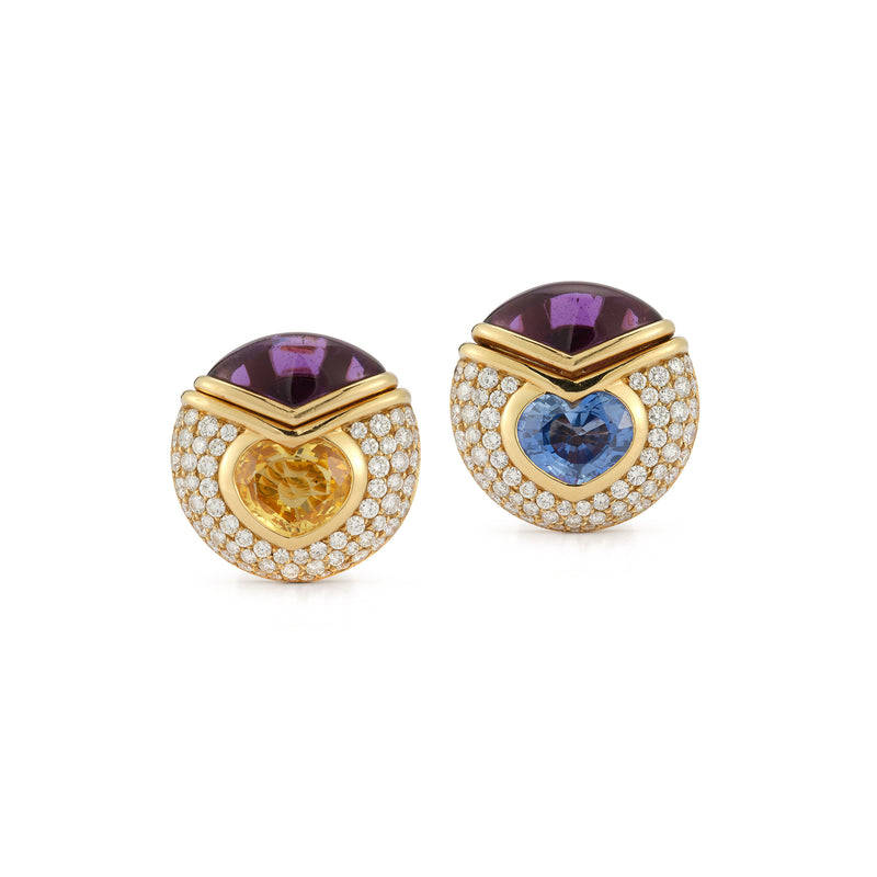 Bvlgari Heart Shape Sapphire and Amethyst Earrings
