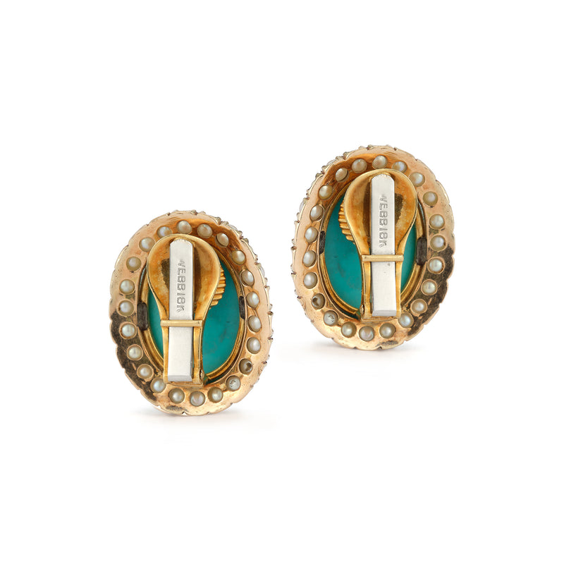 David Webb Turquoise & Pearl Earrings