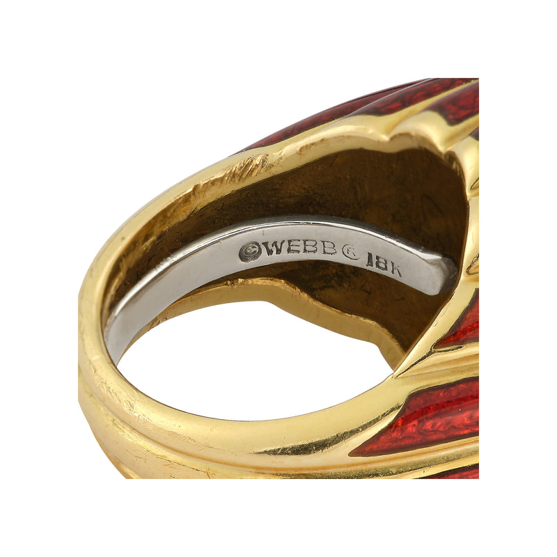 David Webb Turquoise and Red Enamel Ring