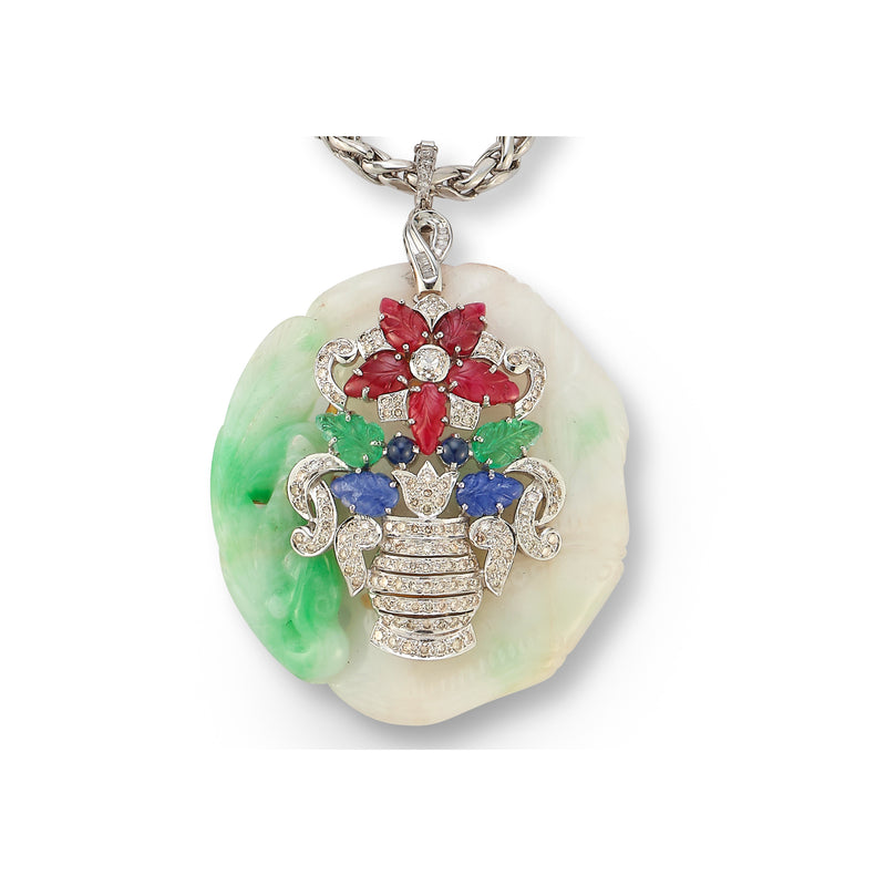 Tutti Frutti Jade Giardinetto Flower Pendant Necklace
