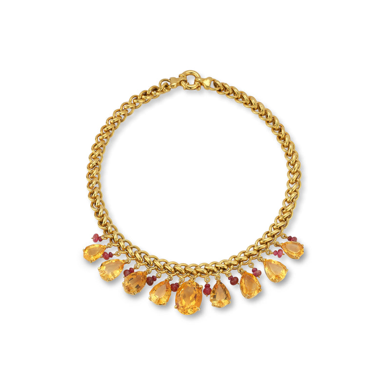 Retro Citrine and Ruby Necklace