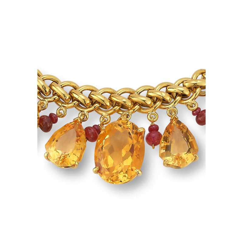 Retro Citrine and Ruby Necklace