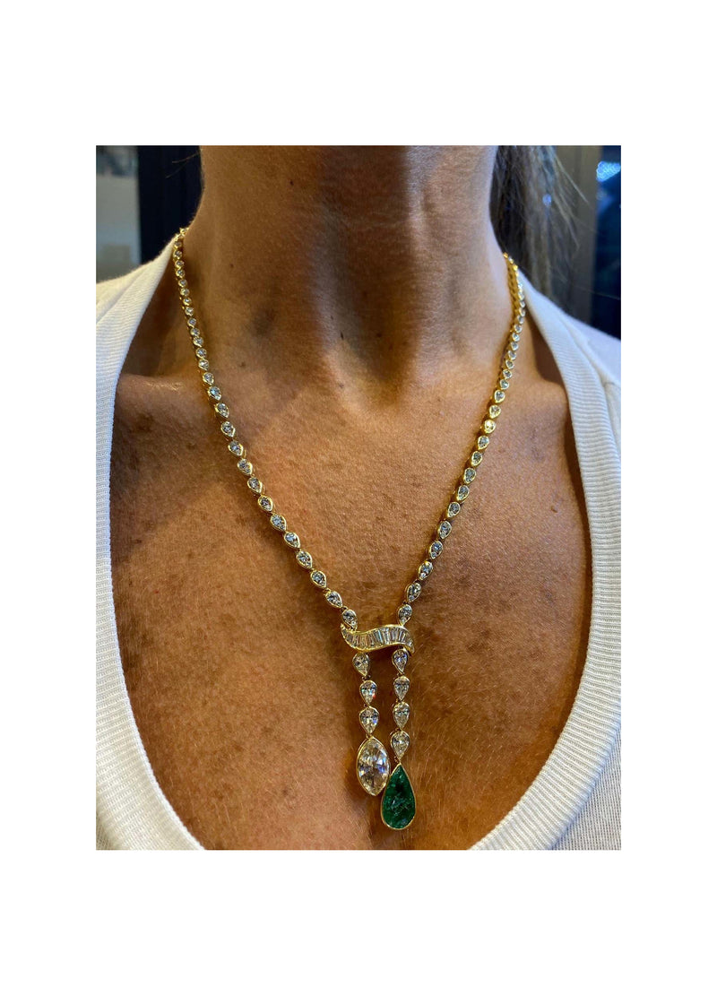 Emerald & Diamond Pear Shape Necklace