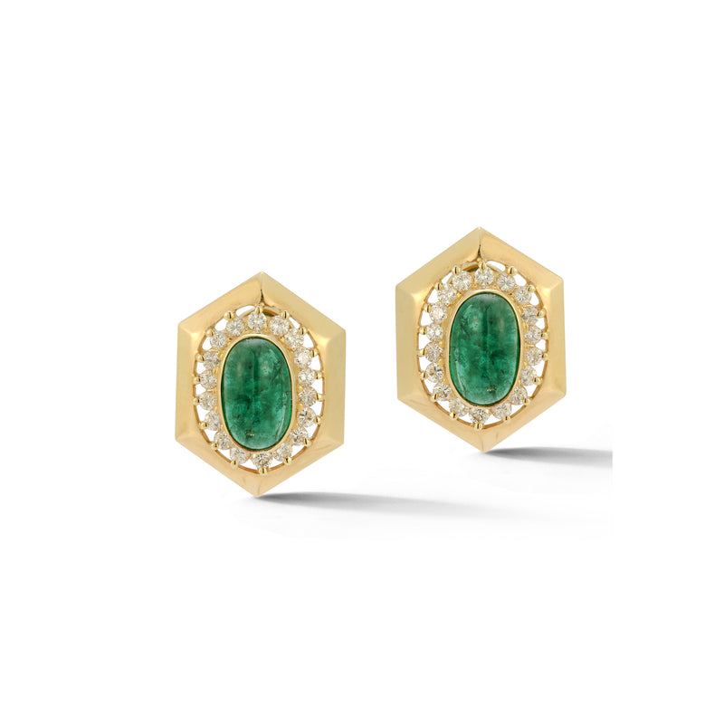 Cabochon Emerald & Diamond Earrings