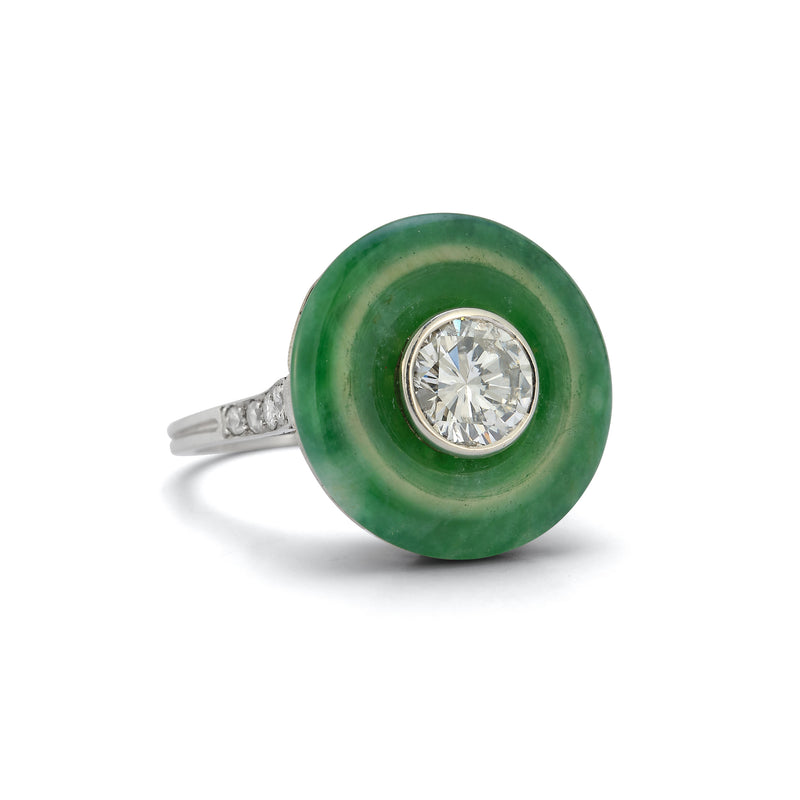 French Art Deco Jade Diamond Ring