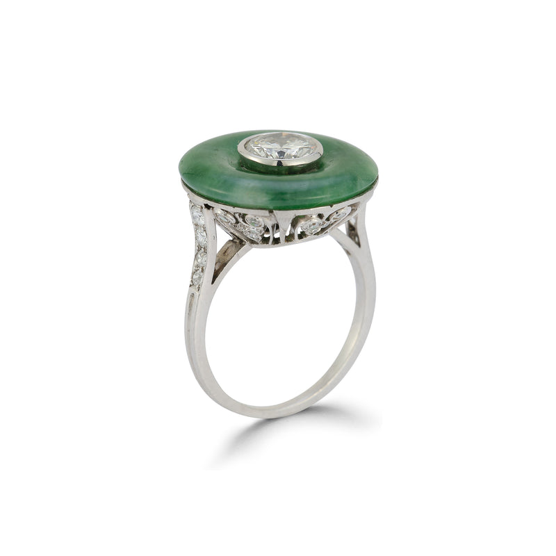 French Art Deco Jade Diamond Ring