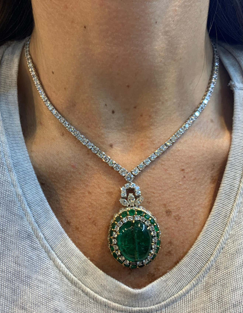 Antique Mughal Certified Emerald Bead and Diamond Necklace