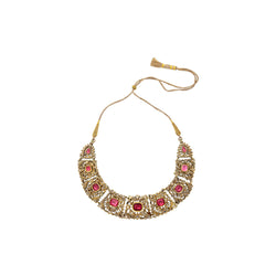 Antique Mughal Indian Spinel Diamond Jaipur Enamel Necklace