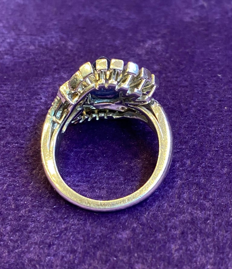 Art Deco Cabochon Sapphire & Diamond Cocktail Ring