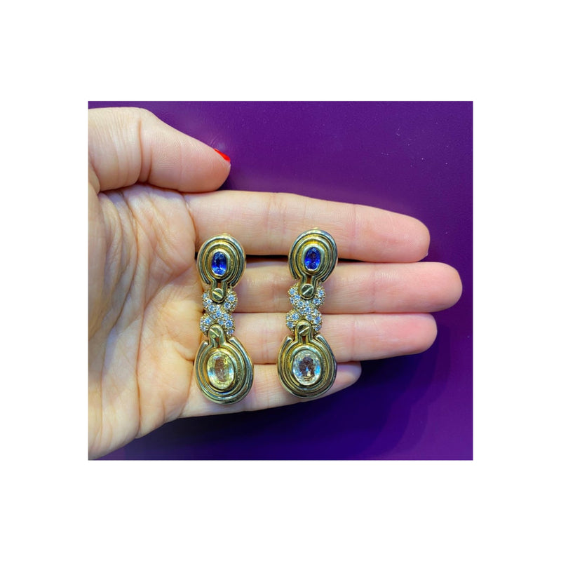 Blue and Yellow Sapphire & Diamond Earrings
