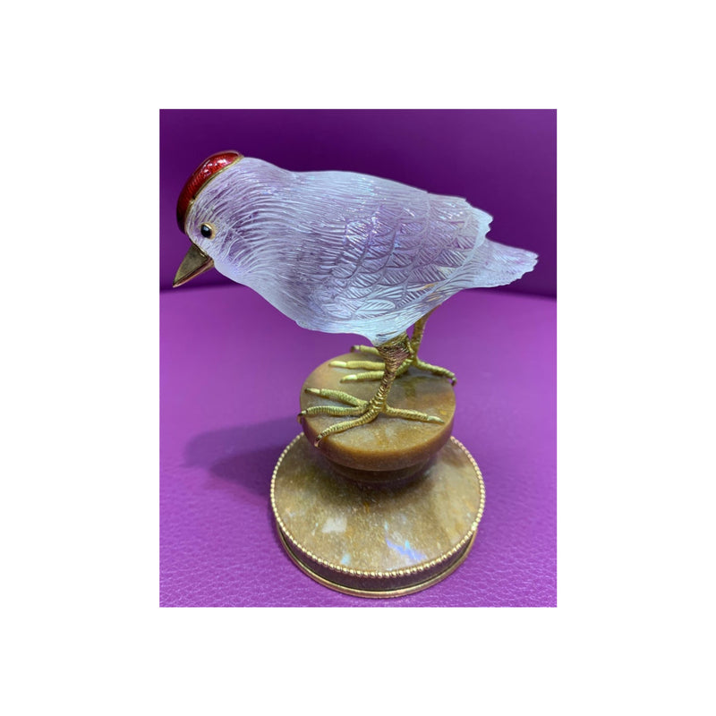 Boucheron Paris Rock Crystal Gold and Enamel Bird Desk Object
