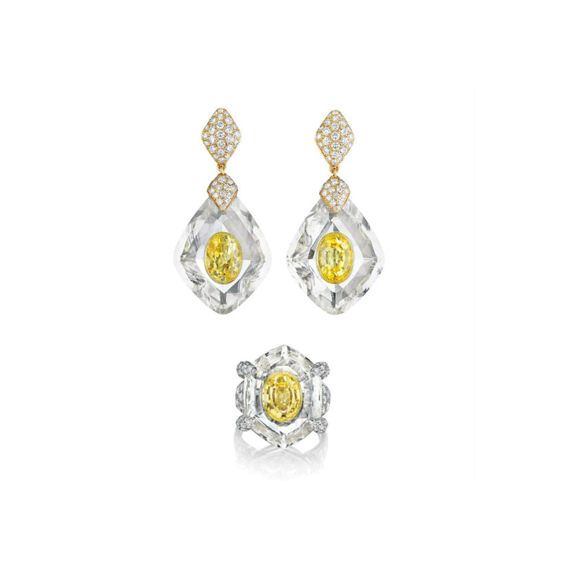 Cartier Yellow Diamond and Rock Crystal Ring and Earrings Set