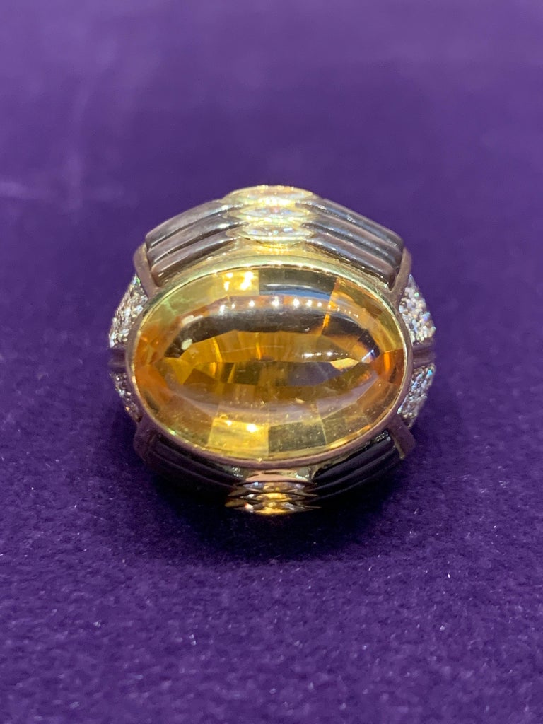 Cabochon Citrine And Mother of Pearl Diamond Ring