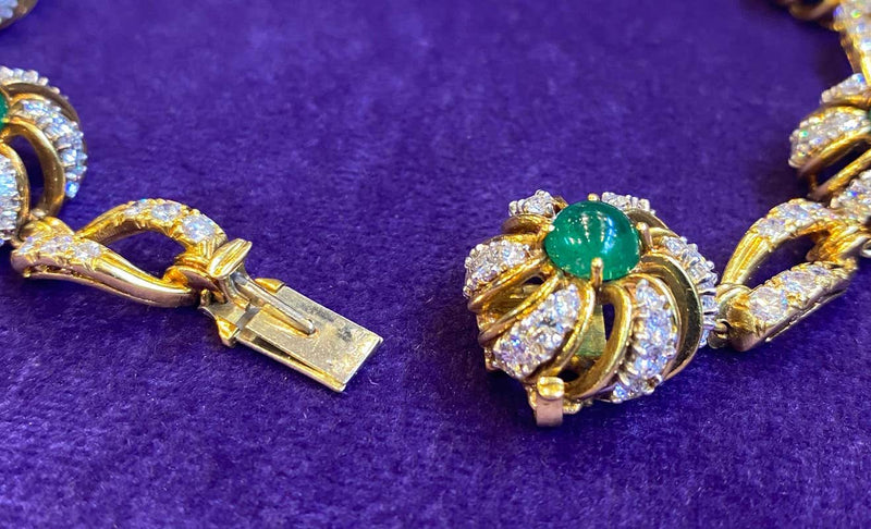 Cabochon Emerald & Diamond Flower Necklace