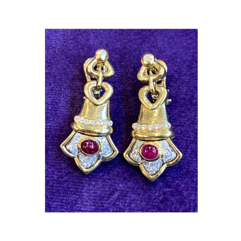 Cabochon Ruby & Diamond Earrings