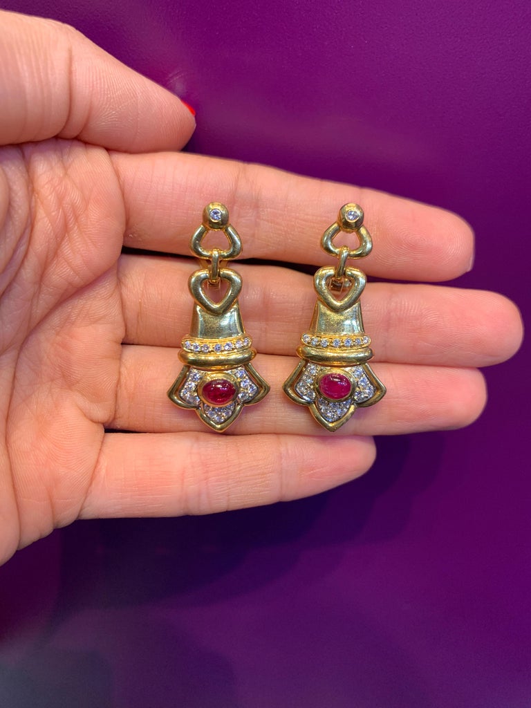 Cabochon Ruby & Diamond Earrings
