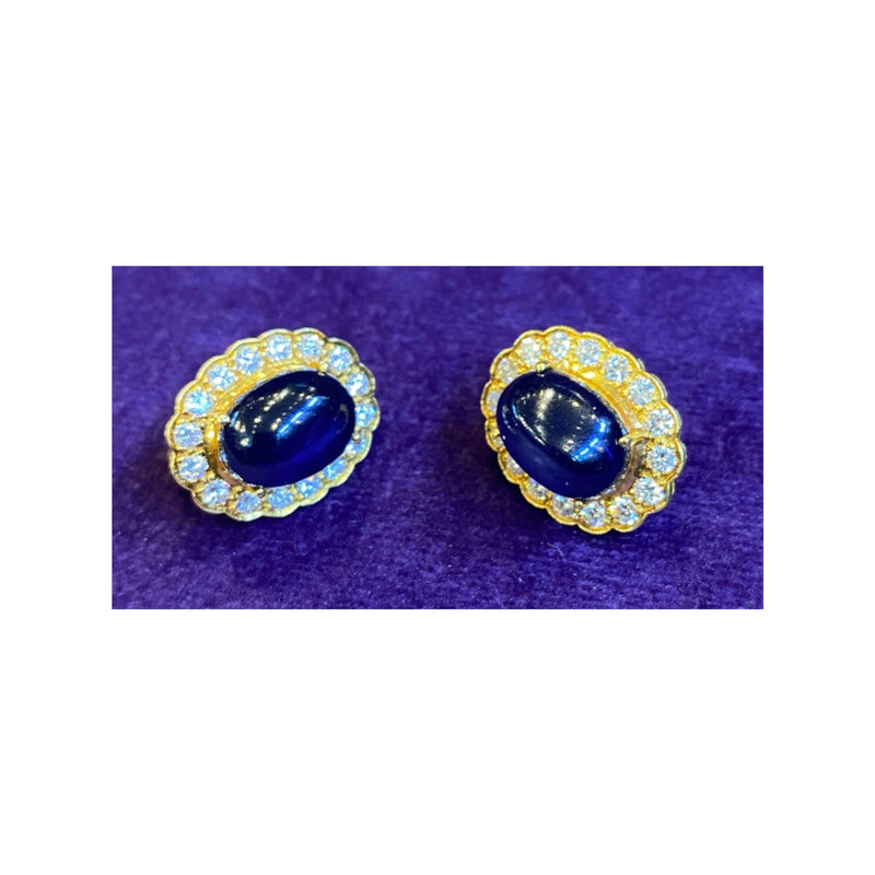 Cabochon Sapphire & Diamond Halo Earrings
