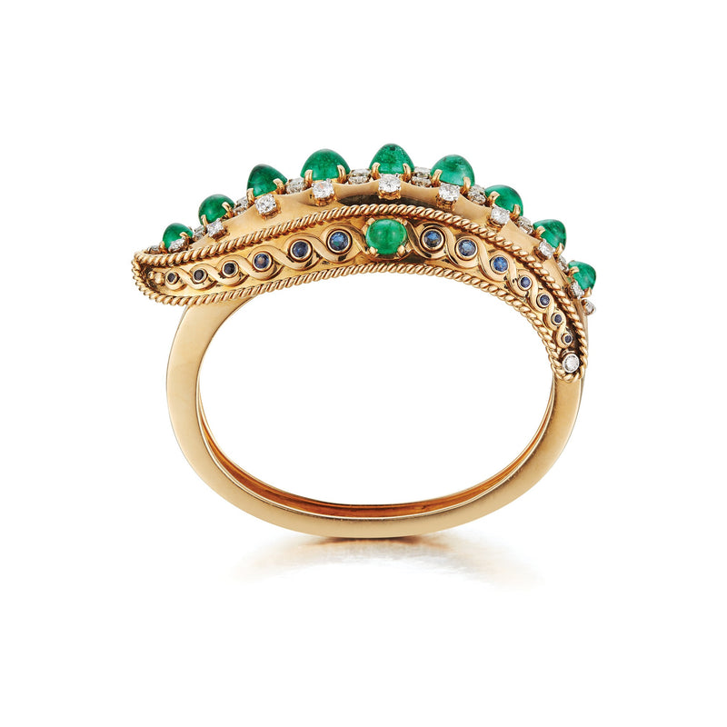 Very Rare Indian Influenced Cabochon Emerald Bangle Bracelet by Cartier, Paris