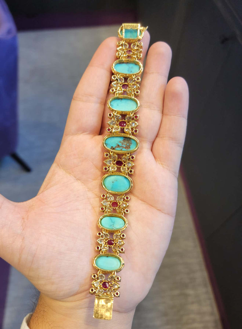 Indian Inspired Turquoise Diamond and Ruby Bracelet by Cartier