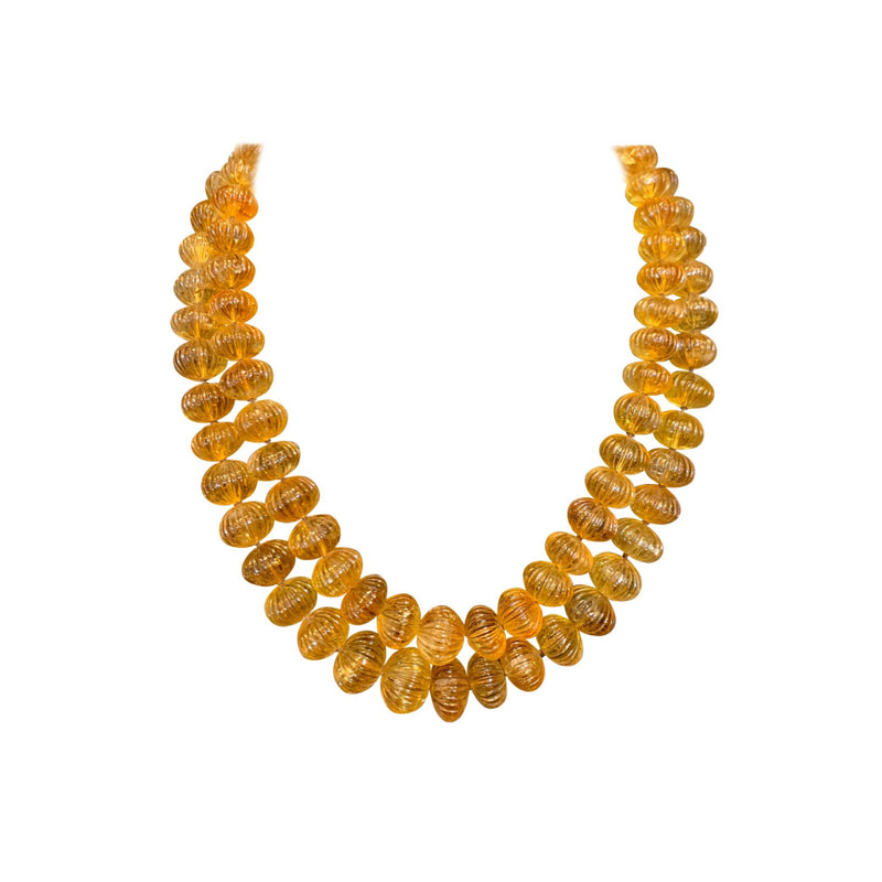 Carved Citrine Two-Row Beaded Necklace