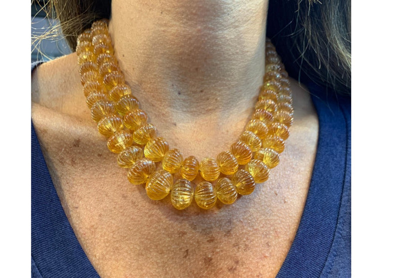 Carved Citrine Two-Row Beaded Necklace