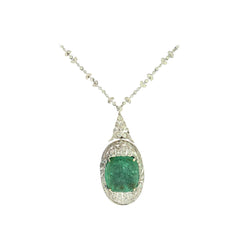 Art Deco Carved Emerald and Diamond Necklace