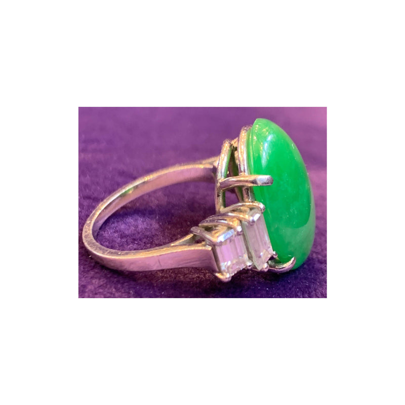Certified Jadeite Jade and Diamond Solitaire Ring