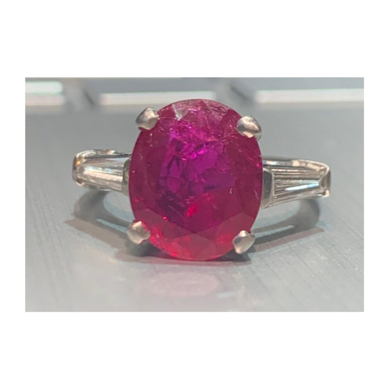 Certified Natural Oval Cut Ruby and Diamond Ring