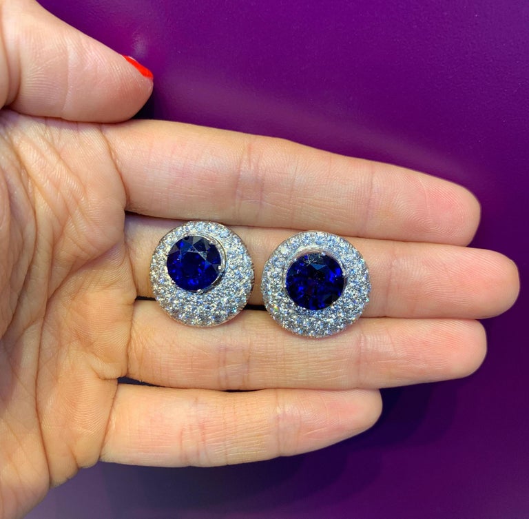 Certified Round Cut Sapphire & Pave Clip On Earrings