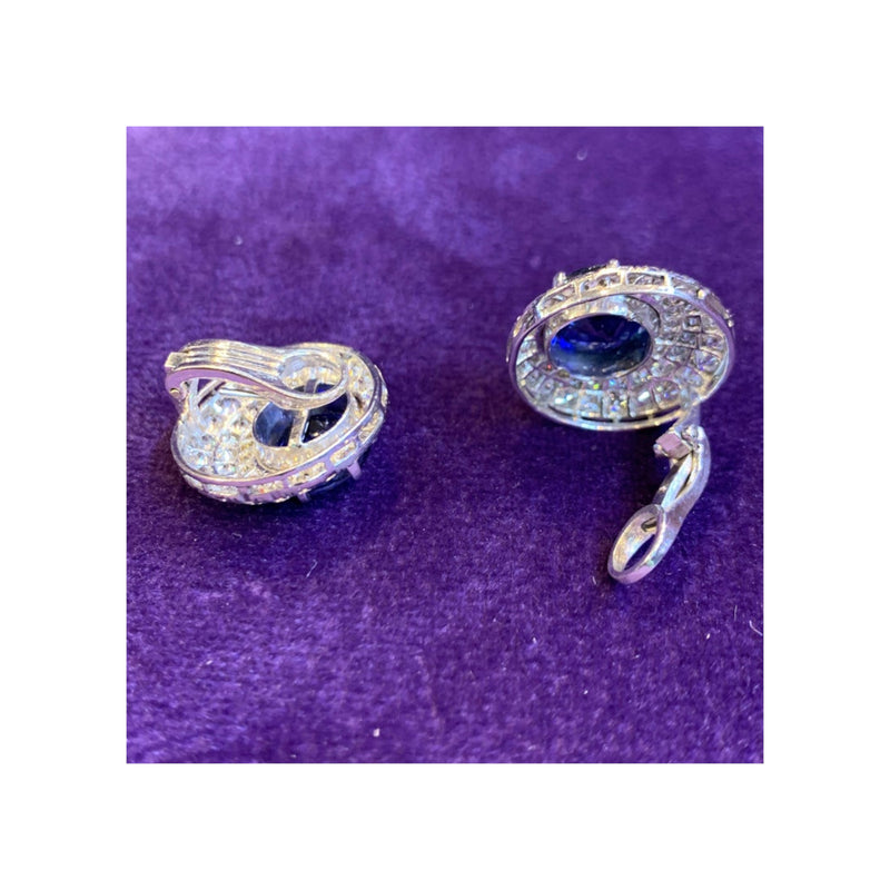 Certified Round Cut Sapphire & Pave Clip On Earrings