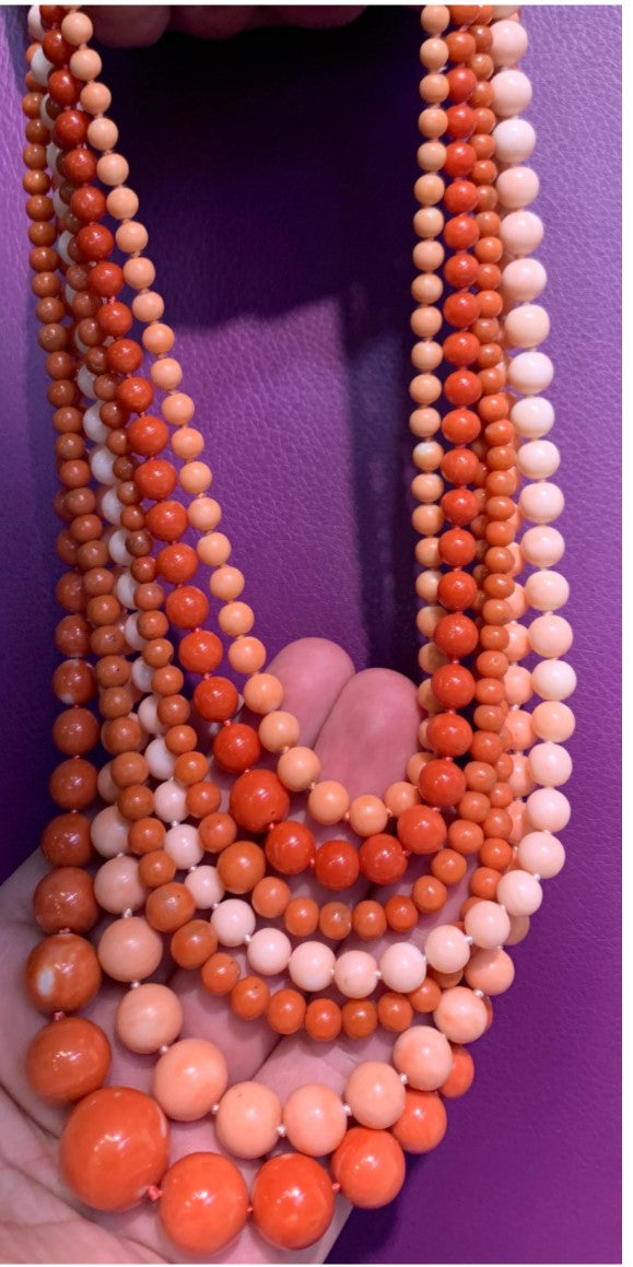 Seven-Strand Coral Bead Necklace