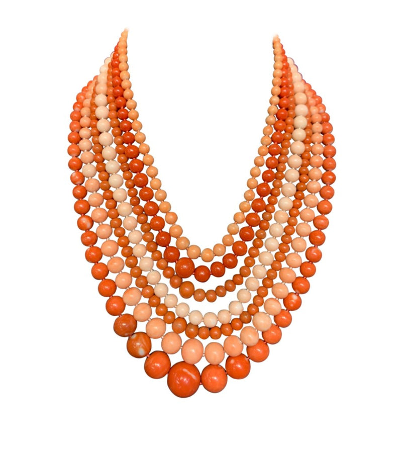 Seven-Strand Coral Bead Necklace