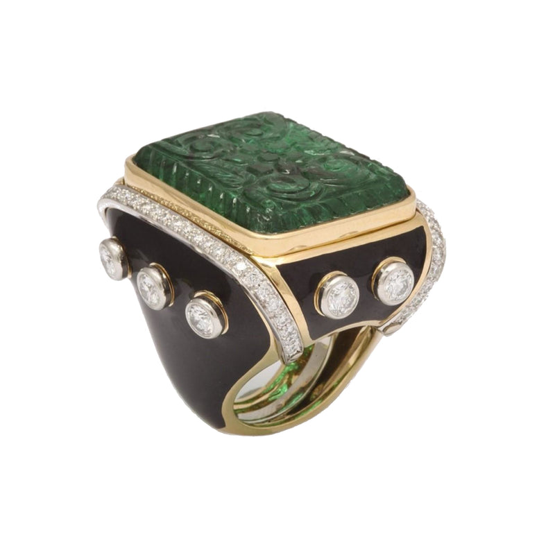 David Webb Carved Emerald Ring