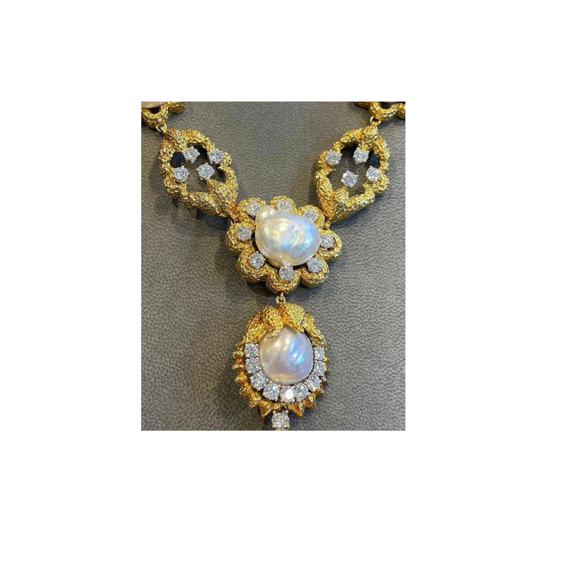 David Webb Cultured Pearl & Diamond Sautoir Necklace