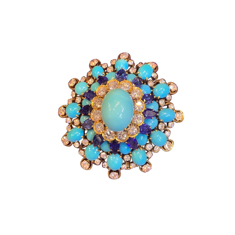 David Webb Sapphire and Turquoise Brooch
