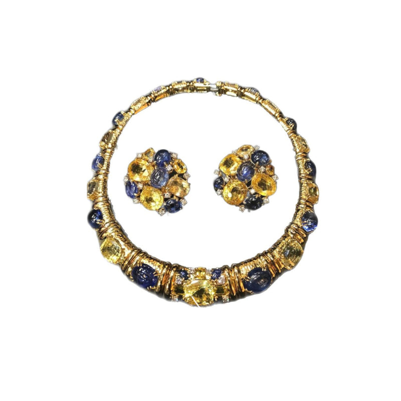 David Webb Sapphire Earrings & Necklace Set