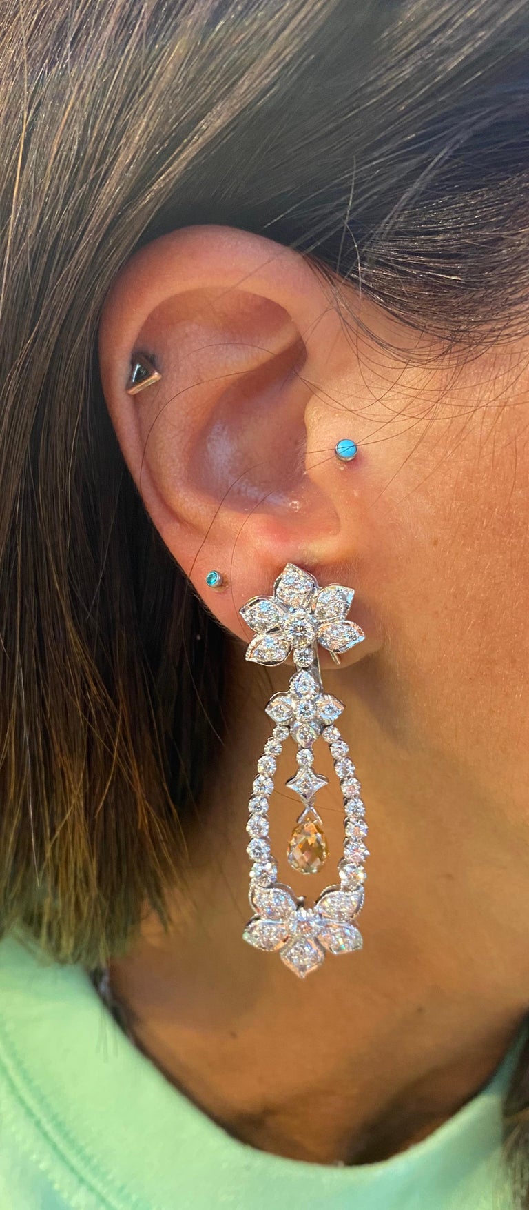 Briolette Diamond Flower Chandelier Earrings