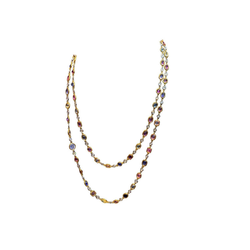 Diamond and Multi-Color Sapphire Long Chain Necklace
